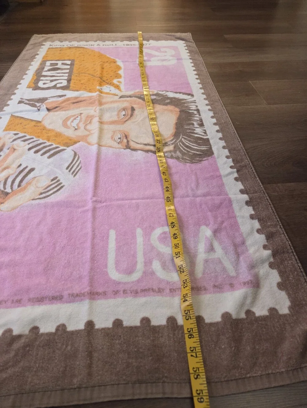 Vintage 1992 Elvis Presley Beach Towel 29 cent Postage Stamp Graphics